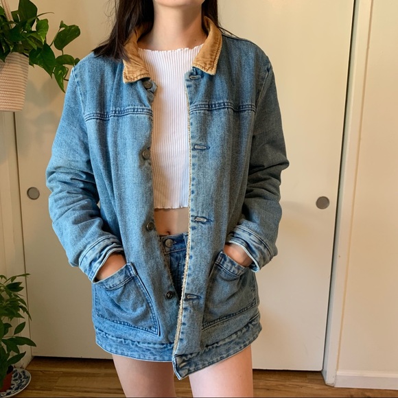 mens asos faux sherpa lined jean jacket - Picture 1 of 4